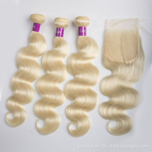 Virgin  #613 blonde lace closure frontal 100% Remy cheap brazilian Human Hair  bundles aligned hair vendor